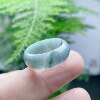 Natural A-grade old pit floating flower ice blue water jade tire ring clear green wide version round edge ring floating snowflake ring