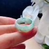 Natural jadeite wide edge ring milky white light green spinach green