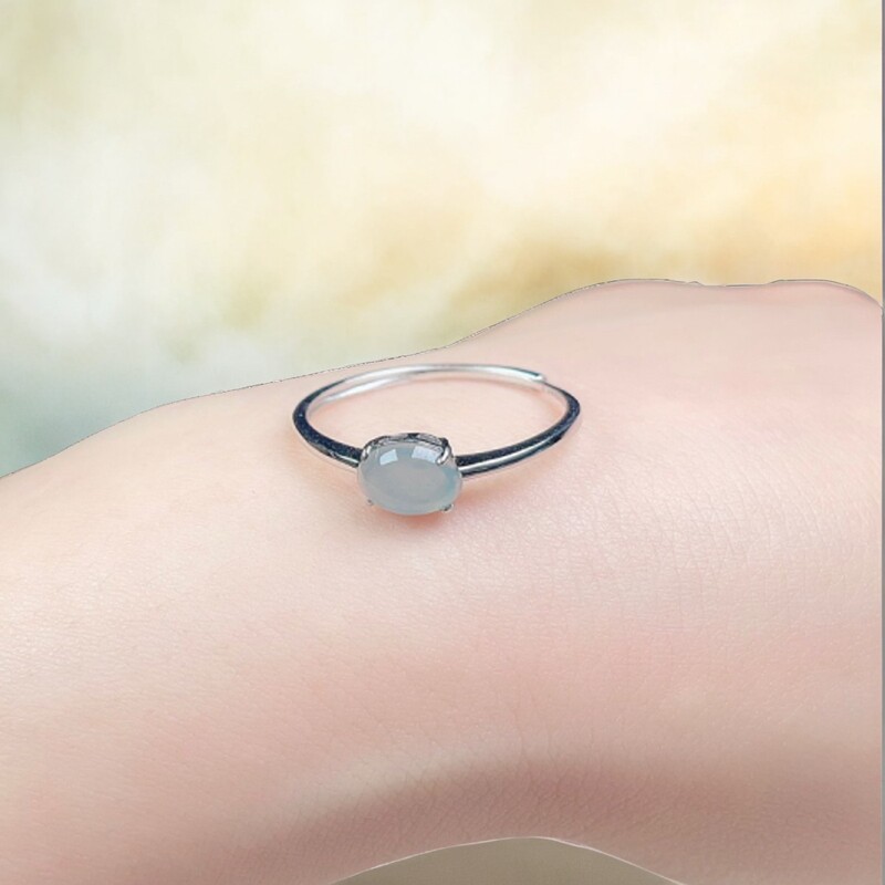 Natural jadeite ice egg ring sky blue ring
