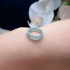 Natural jade square ring, blue and green small jade ring, fresh