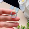 Natural jadeite ring clear water green light smoke purple floating yellow