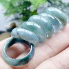 Natural A-grade old pit floating flower ice blue water jade tire ring clear green wide version round edge ring floating snowflake ring