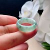 Natural jadeite wide edge ring milky white light green spinach green