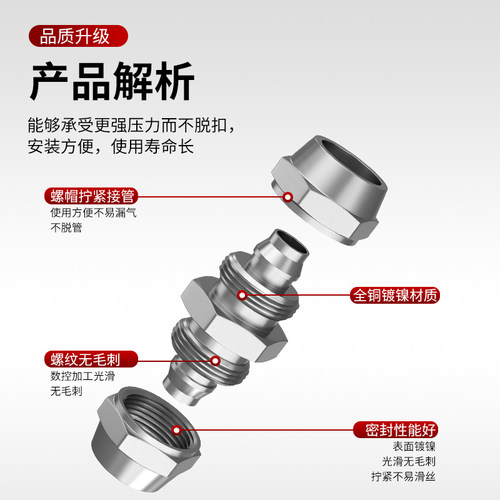 气动6mm软管锁母铜快拧气管快速接头PC8-02直通4-M5弯头三通四通 - 图0