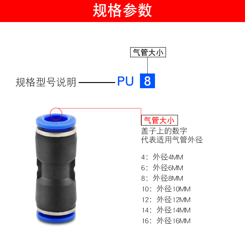 气动PU8mm软管快插快接对接直通pu-10 4 6 12 14 16气管快速接头-图2