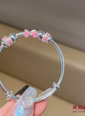 桃花蝴蝶结纯银手镯女卡通时尚