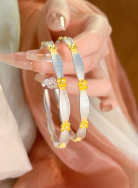 香港正生桂花开口实心纯银手镯足银9999时尚轻奢高级感送女友礼物