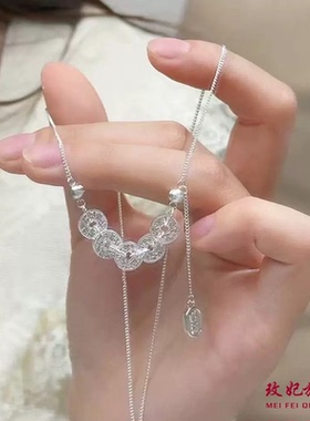 五帝钱碎冰冰纯银项链女时尚轻奢