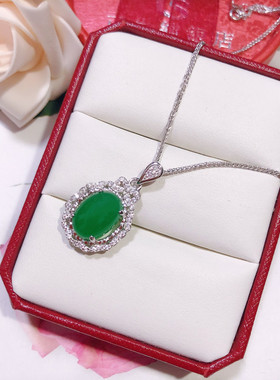 香港正生纯银s925满钻女绿玉髓