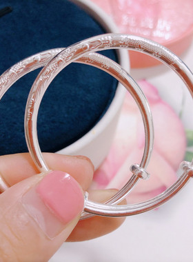 长命富贵纯银手镯新生儿百天生日