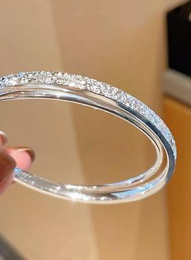 正生足银9999双环碎冰冰纯银手镯实心闭口银镯子送女友生日礼物