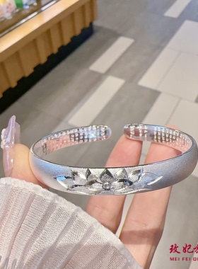 莲花心经纯银手镯女小众简约百搭