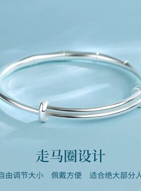 磨砂竹节纯银手镯女个性简约百搭