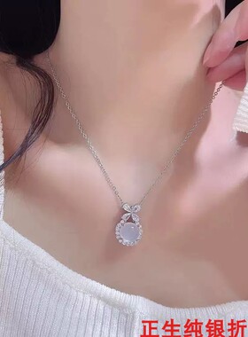 白玉髓蝴蝶结纯银项链女简约百搭