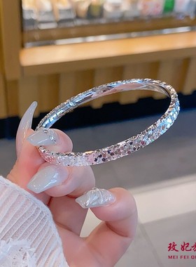 碎冰冰纯银手镯女简约百搭时尚