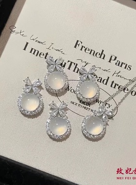 白玉髓蝴蝶结纯银项链女简约百搭