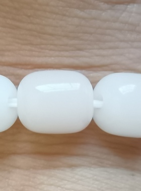 天然新疆和田玉石老料冰透藕粉8mm小桶珠款手链手串无灌胶无优化