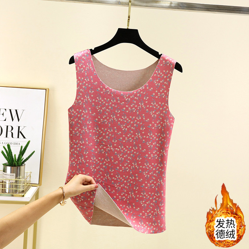 德绒碎花保暖背心女冬季加绒加厚小花坎肩大码修身内搭无痕打底衫,淘宝优惠券,粉丝福利购,淘宝优惠卷