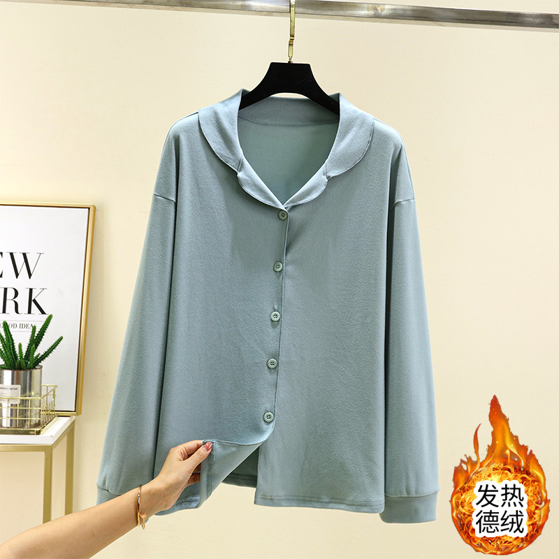 德绒保暖翻领上衣女冬季加厚长袖开衫加绒发热睡衣上装纯色外套,淘宝优惠券,粉丝福利购,淘宝优惠卷