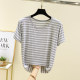 ແມ່ຍິງ summer modal ຄໍ round striped ເທິງ
