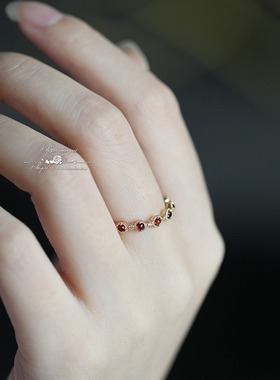 日暮、晚星 超美花环高仿天然白托帕红石榴稀少玫瑰切割轻奢戒指