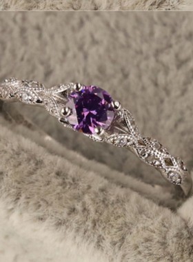 新款亚马逊热卖轻奢风紫水晶锆石女士戒指欧美简约时尚宝石戒指