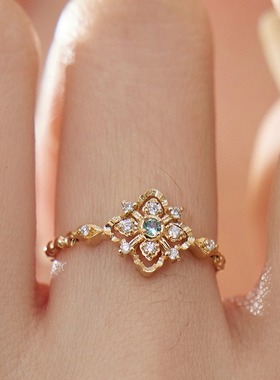 月亮是海·冬夜雪舞轻奢百搭伊巴色高仿祖母绿宝石可调节雪花链戒