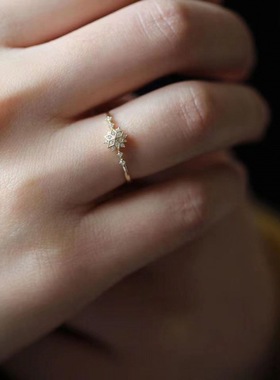 日系18K金冬日雪花戒指女网红同款潮指环ins网红婚礼时尚个性气质