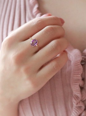 爆款温柔仿紫水晶方形切割闪耀仿锆石波浪轻奢百搭戒指潮流温柔女