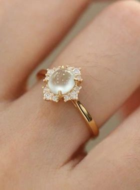 港风个性皇冠猫眼石小众高级感轻奢开口戒指女气质百搭叠戴指环潮
