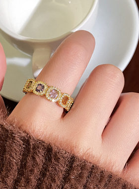 新款彩色小方糖开口戒指女小众轻奢风食指戒精致气质百搭指环