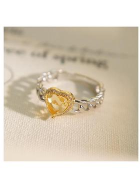 【黄油夹心】高仿天然黄水晶爱心戒指原创小众气质轻奢高级感指环