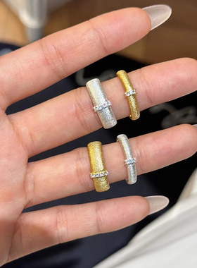 金属中古风拉丝高级感锆石戒指女