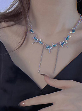 梦幻蓝色不规则拼接珍珠钛钢项链