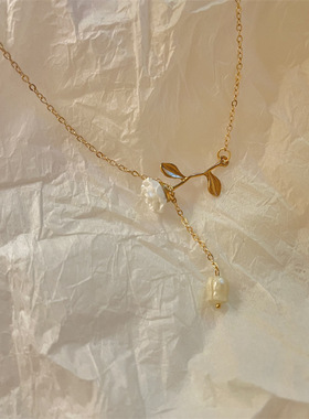 超仙春季新款温柔法式玫瑰花项链