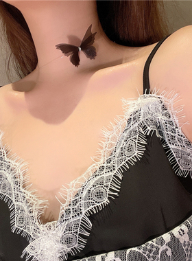 项链女锁骨链小众设计黑色蝴蝶