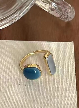 祖母绿戒指女冷淡风小众设计高级感轻奢开口可调节指环尾