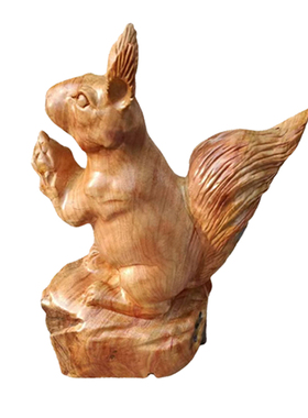 香樟木实木松鼠摆件手工雕刻工艺品木制品根雕动物可爱