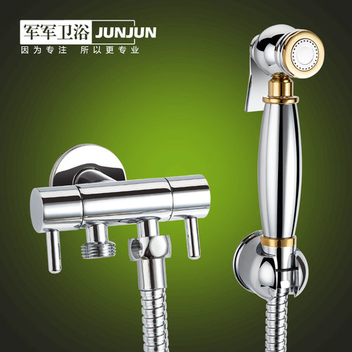 全铜一进二出马桶喷枪伴侣卫生间冲洗器妇洗高压水枪增压龙头喷头 - 图0