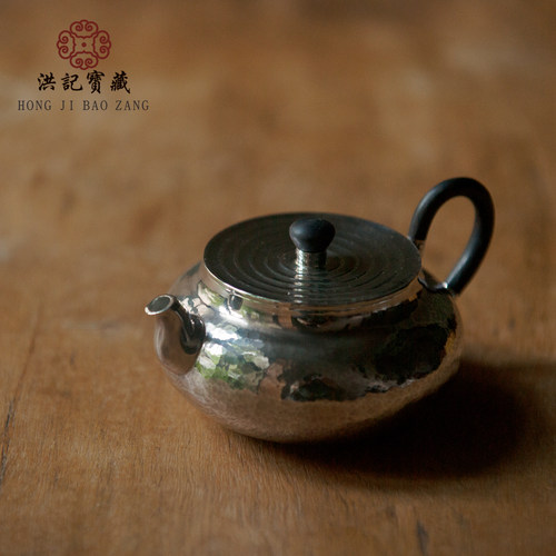 9999纯银泡茶壶银壶 纯手工银壶 旋纹盖锤纹 高工银壶 洪记宝藏 - 图1