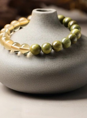 天然绿檀木黄水晶手串女款新中式半山半水手链手饰品朋友闺蜜礼物