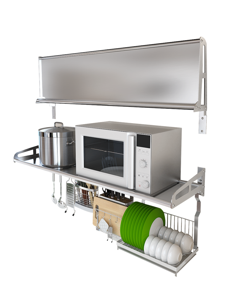 304不锈钢可折叠厨房用品置物架微波炉烤箱壁挂电饭锅调料1层架子-图3