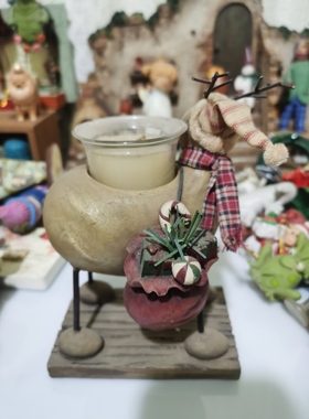 欧洲回流中古树脂老货麋鹿烛台，满38包邮