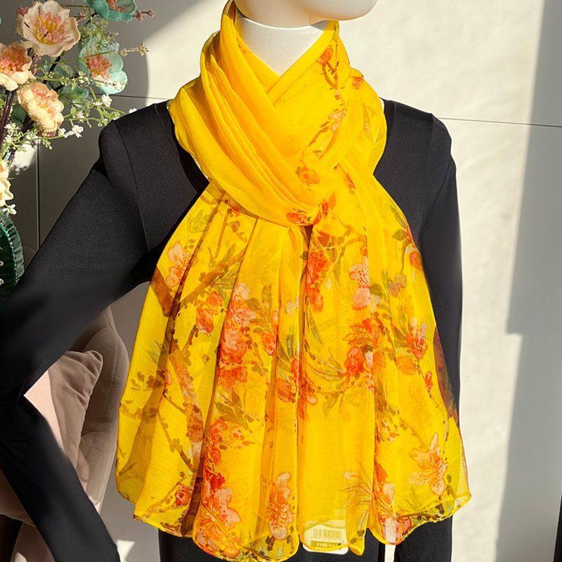 杭州丝巾女冬季长款雪纺围巾春秋韩版百搭沙巾印花披肩防晒沙滩巾,淘宝优惠券,粉丝福利购,淘宝优惠卷
