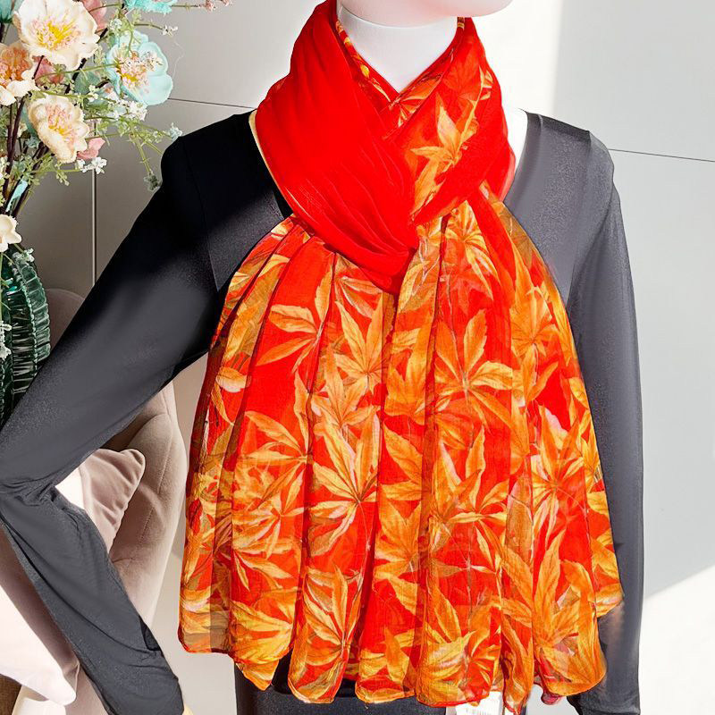 杭州丝巾女冬季长款雪纺围巾春秋韩版百搭沙巾印花披肩防晒沙滩巾,淘宝优惠券,粉丝福利购,淘宝优惠卷