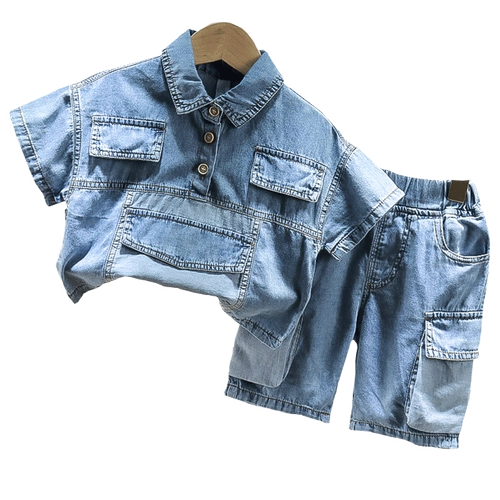 Летняя одежда, джинсовая юбка, детский комплект для раннего возраста, короткий рукав, коллекция 2021, в корейском стиле