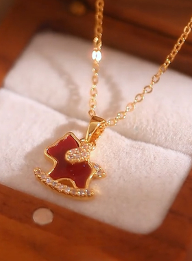 新年红小马吊坠毛衣链轻奢小众