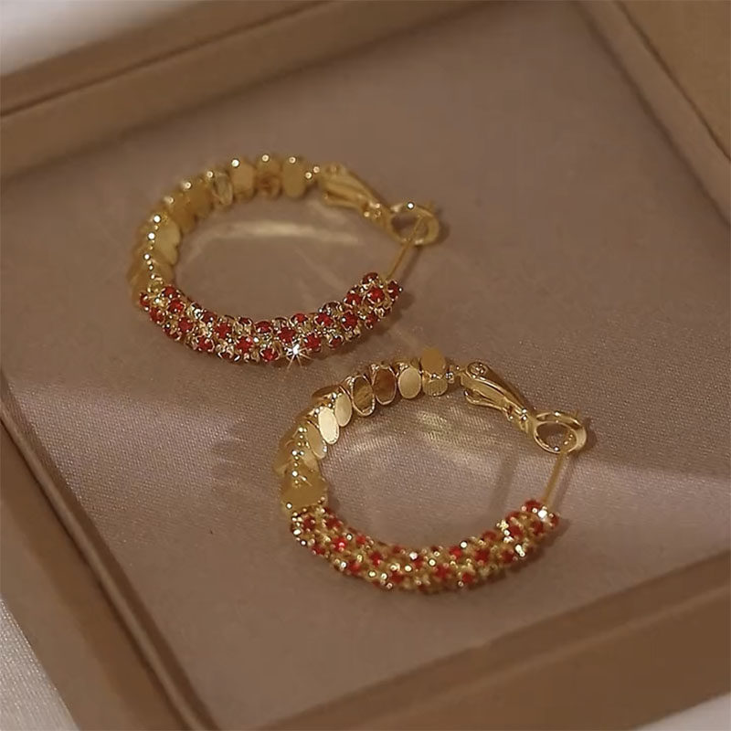 碎银子红钻拼接圈圈耳环高级感耳圈2024新款爆款独特气质耳饰女,淘宝优惠券,粉丝福利购,淘宝优惠卷