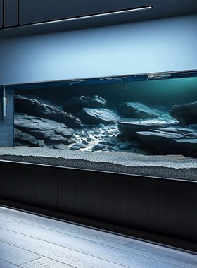 3d立体高清图5d水族箱正胶壁纸溪流缸岩石造景装饰画鱼缸背景贴纸