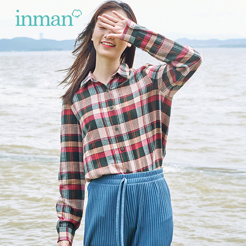 茵曼磨毛格子女小个子小款2020衬衫 茵曼田田极客衬衫
